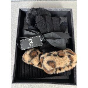 I.N.C. Leopard Beanie Hat & Gloves Faux Fur Trim Gift Box Set One Size NWT's